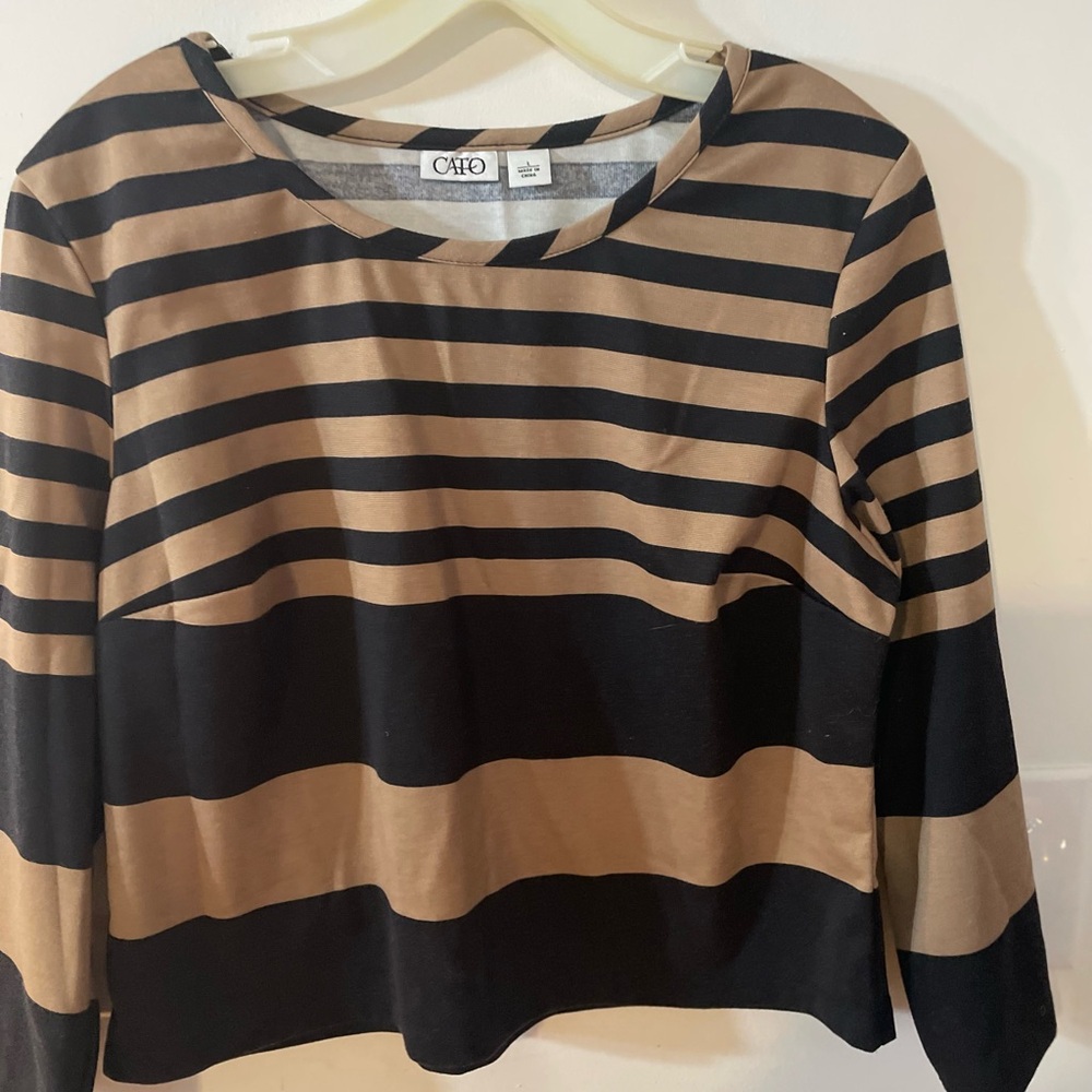 Two Pc Striped Brown and Black Pencil Skirt Size Skirt M & Top is Lg